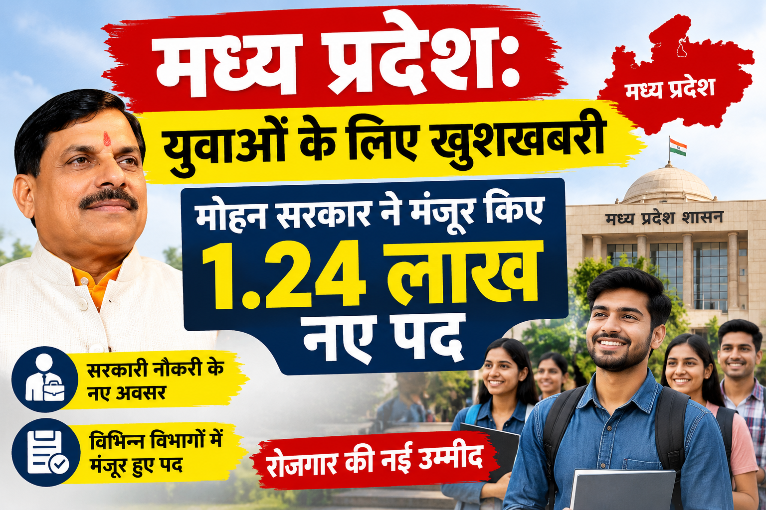 मध्य प्रदेश में युवाओं के लिए रोजगार की उम्मीद बढ़ी, मोहन सरकार ने मंजूर किए 1.24 लाख नए पद